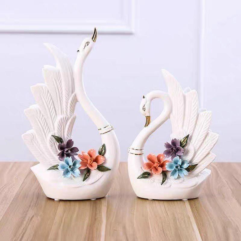 Tượng Đôi Chim Thiên Nga Trống Mái Chất Liệu Gốm Sứ Cao Cấp Nhập Khẩu Sang Chảnh-Decor Bàn