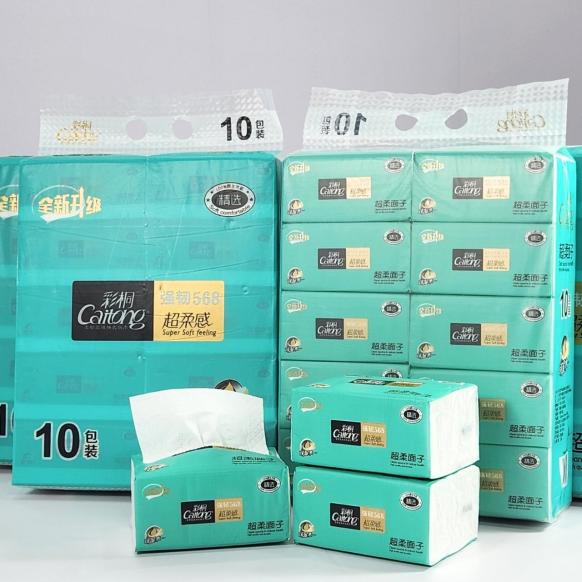 Khăn Giấy Ăn Caitong 5 lớp dạng rút siêu dày - 1 bịch xanh nhạt 10 gói