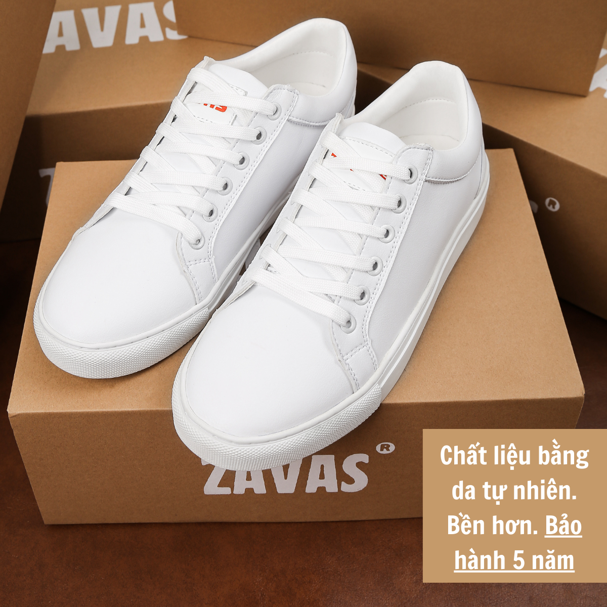 Giày sneaker nam ZAVAS full trắng da thật không bong tróc form giày gọn thời trang - Z68