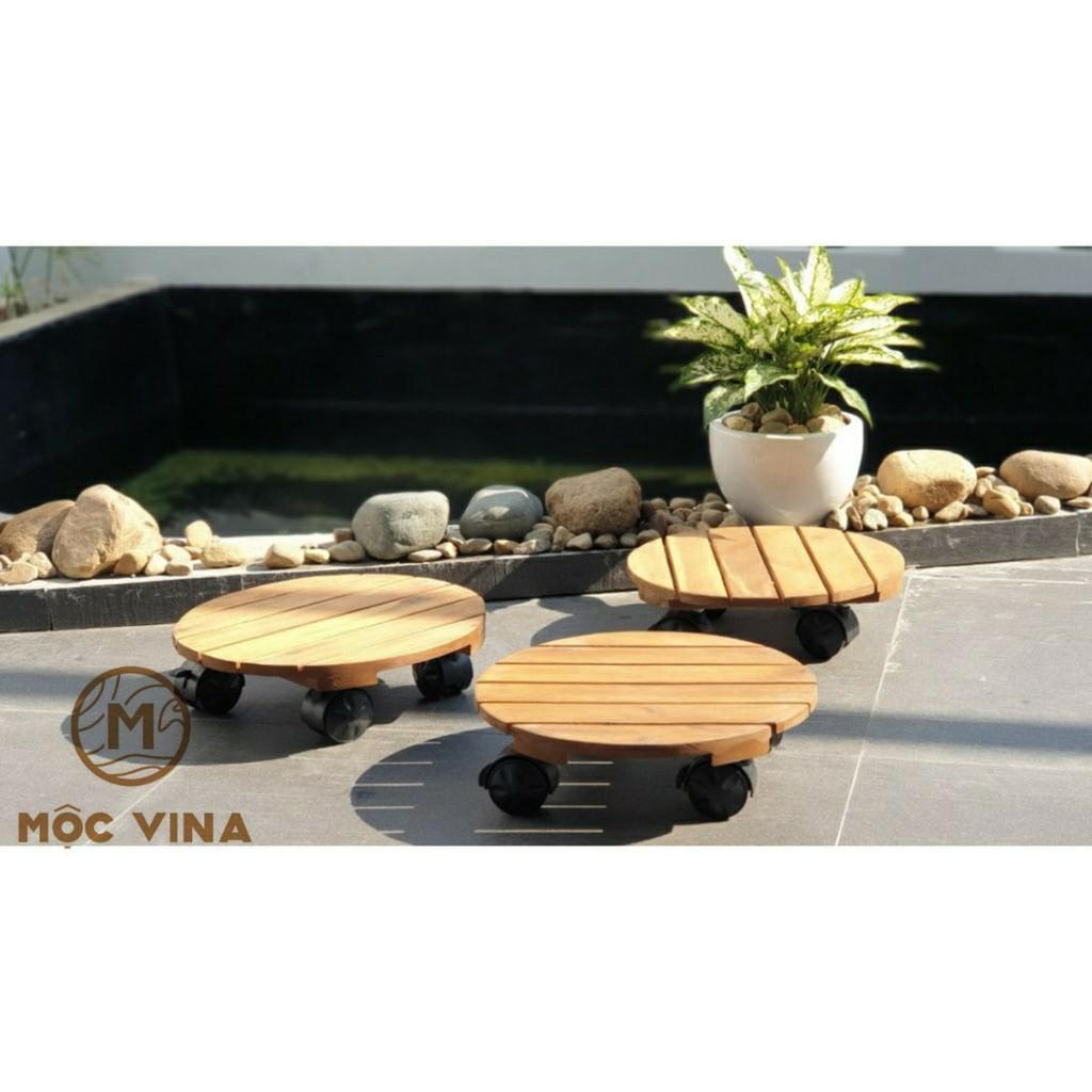 (Bộ 2) Đế Lót Tròn Nâng Chậu Cây Chậu Hoa Di Động Có Bánh Xe Màu Đen Đường Kính 30 cm Mộc Vina