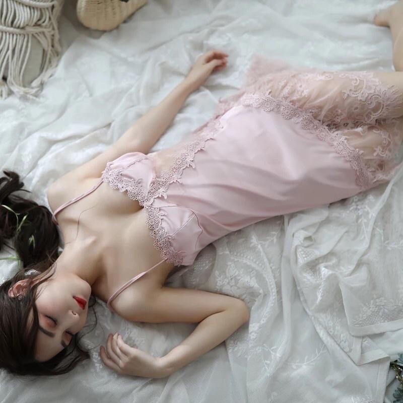 Váy Ngủ Lụa Phối Ren Mềm Mại Cao Cấp. SHIP HỎA TỐC TPHCM. Đồ Ngủ Cosplay Sexy. ThaoBonita T046