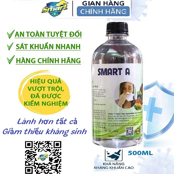 Smart A Nước khử trùng khử khuẩn Smart A 500ml - Khử khuẩn da, tai mũi họng - An toàn, không gây kích ứng