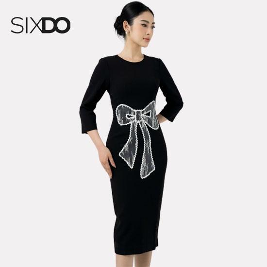 Đầm đen nữ phối nơ ren SIXDO
