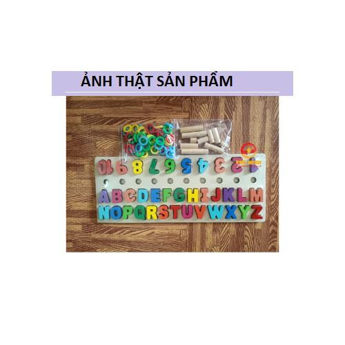 Bộ Giáo Cụ Montessori Bảng Cột Tính Học Đếm Số Và Ghép Chữ Cái Tiếng Anh In Hoa Nổi Bằng Gỗ ( Ảnh Thật)