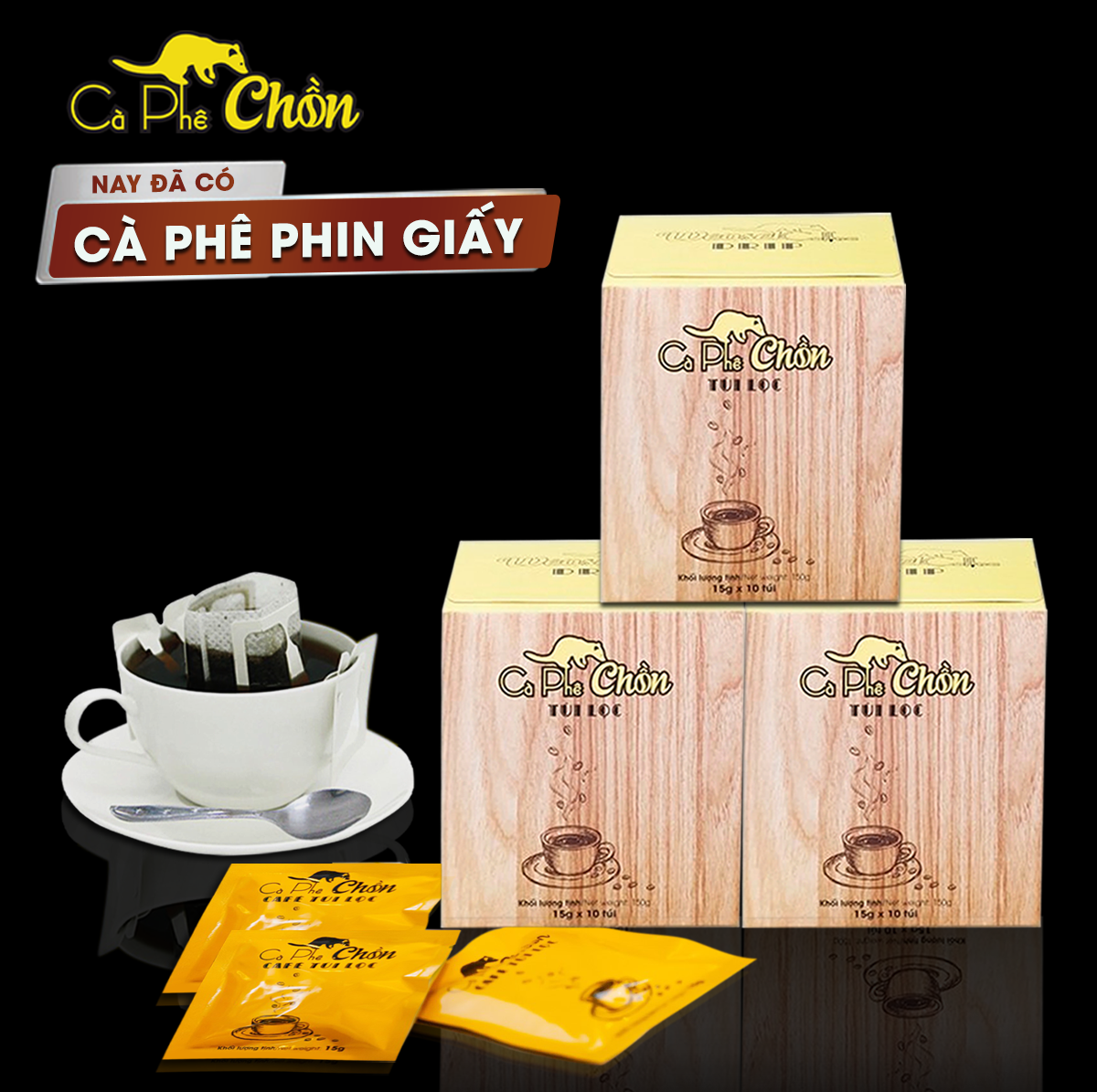 Cà Phê Chồn phin giấy - Hộp 10 Gói x 15g