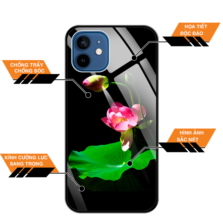 Ốp Lưng Kính Cường Lực Cho Điện Thoại IPHONE 12 / 12 PRO - 0221 LOTUS01 - Hàng Chính Hãng