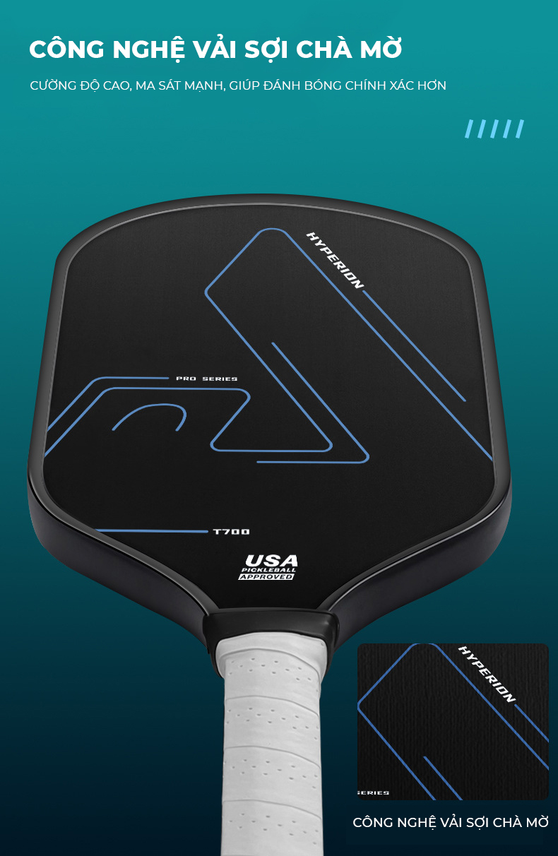 Vợt Pickleball Carbon T700 Pro mặt vợt phủ cacbon, khối lượng siêu nhẹ mặt nhám bám bóng 16mm - PK07