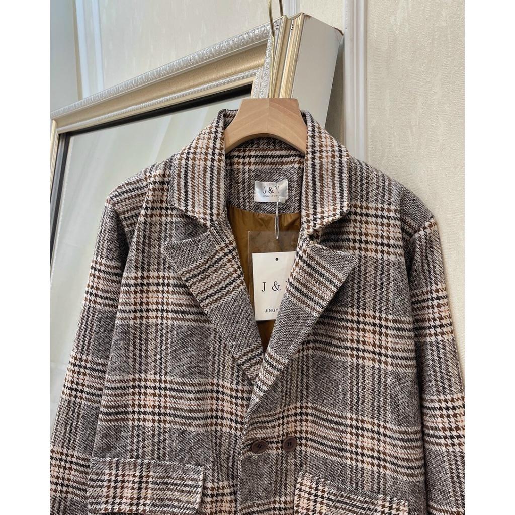 (Sẵn+ Ảnh Thật) Áo dạ kẻ 4 cúc hàng quảng châu 2 lớp, Áo vest Blazer dạ cao cấp