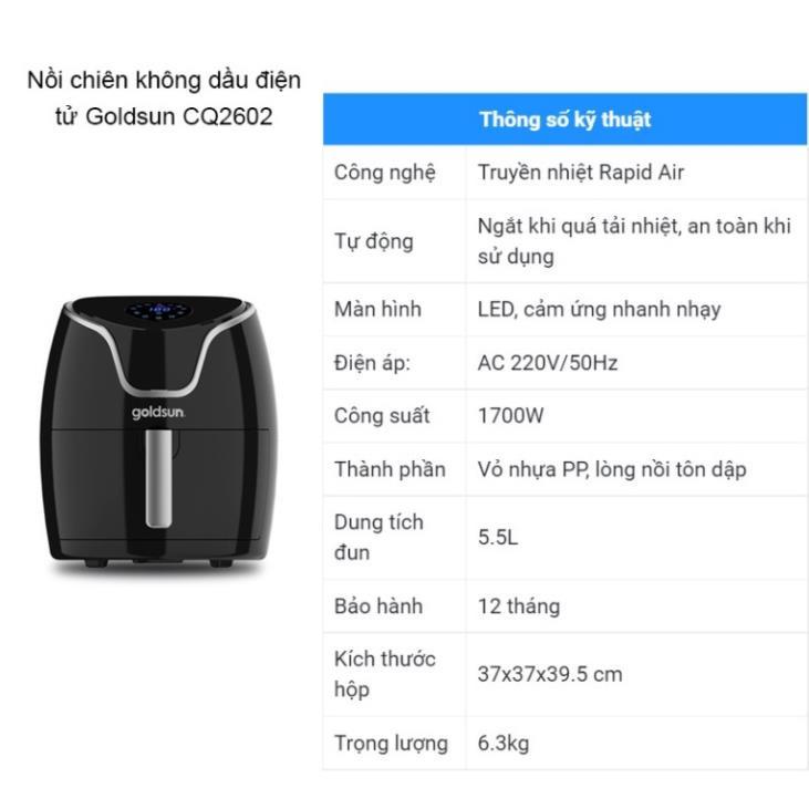 Nồi chiên không dầu Goldsun CQ2602 và GAF584-M, Dung tích 5.5L - Hàng Chính hãng