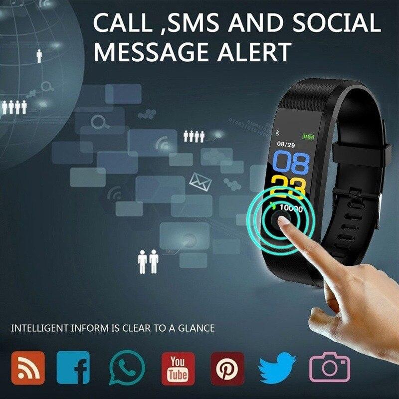 Bluetooth Sports Vòng đeo tay thông minh Nhịp tim không thấm nước oxy máu Người lớn huyết áp Màu tay theo dõi vòng đeo tay điện tử: Đen: Đen