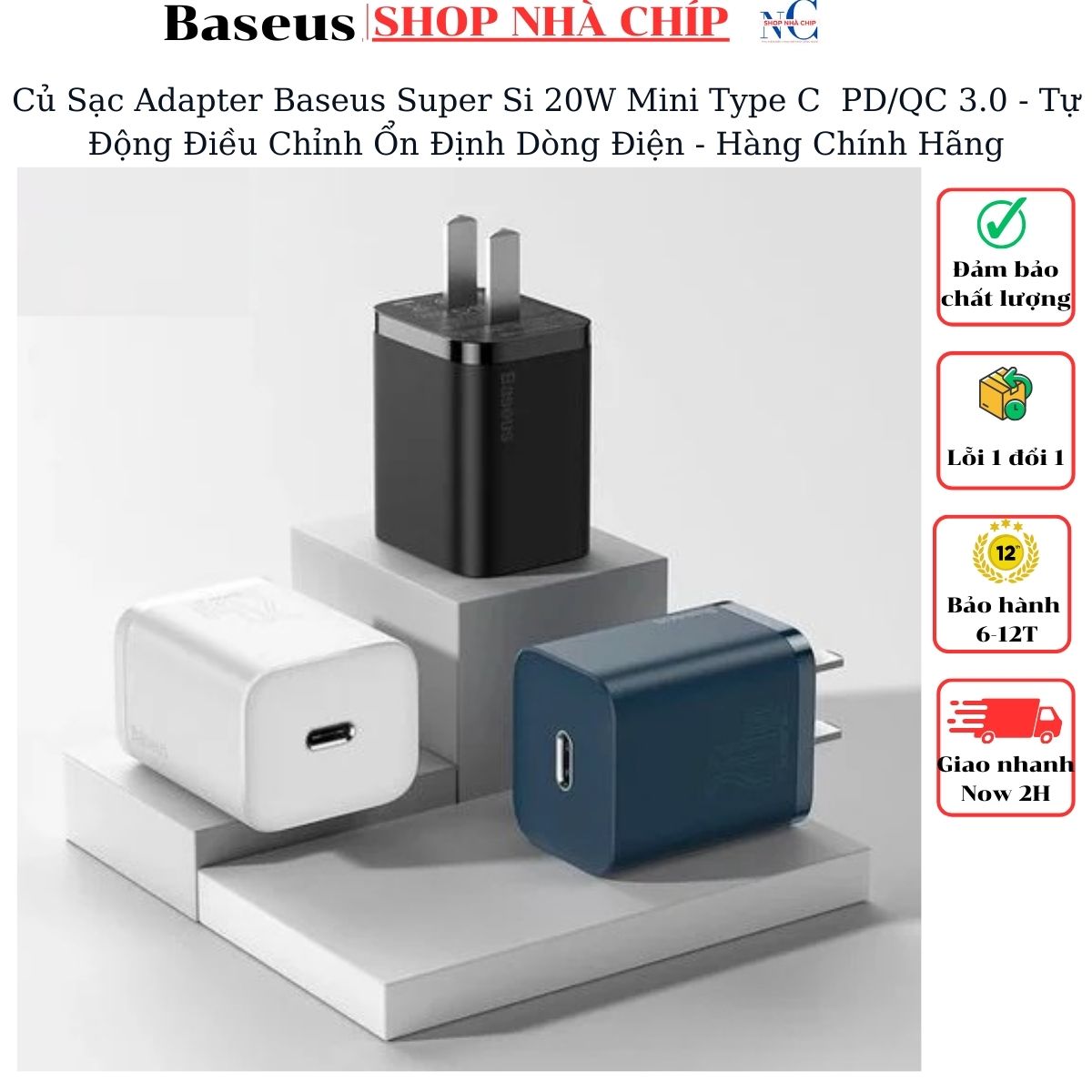 Củ Sạc Adapter Baseus Super Si 20W Mini Type C Blue - PD/QC 3.0 - Tự Động Điều Chỉnh Ổn Định Dòng Điện - Hàng Chính Hãng