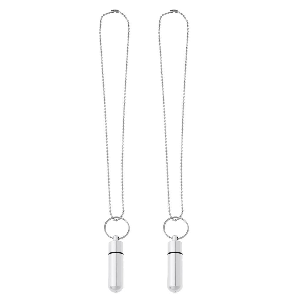 2Pcs Pill Box Aluminum Outdoor Waterproof Pendant Capsule Sealed Bottle 5cm