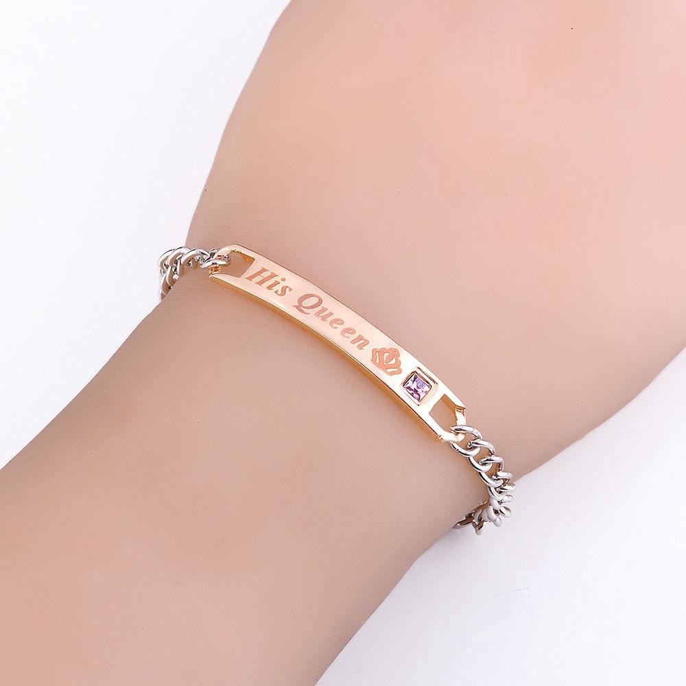 Vòng tay khắc chữ His Queen/Her King bằng thép không gỉ cho cặp đôi