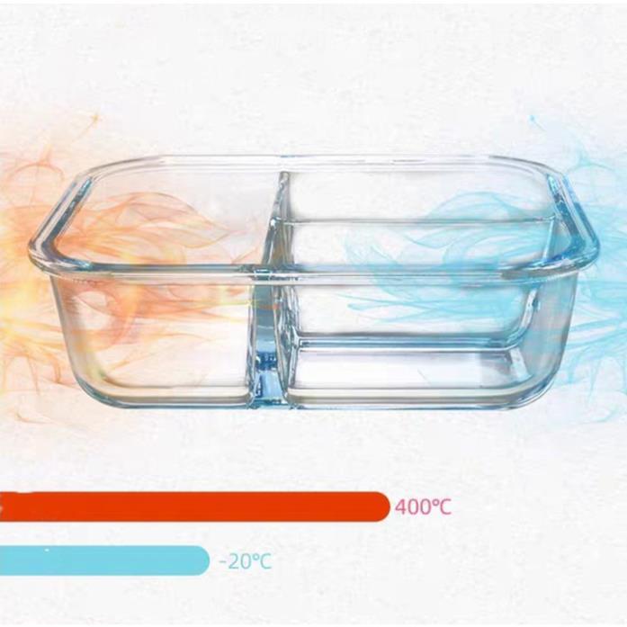 Hộp Cơm Thủy Tinh 3 Ngăn Văn Phòng Kèm Thìa Đũa Túi Giữ Nhiệt Chiu Nhiệt TOZAMI