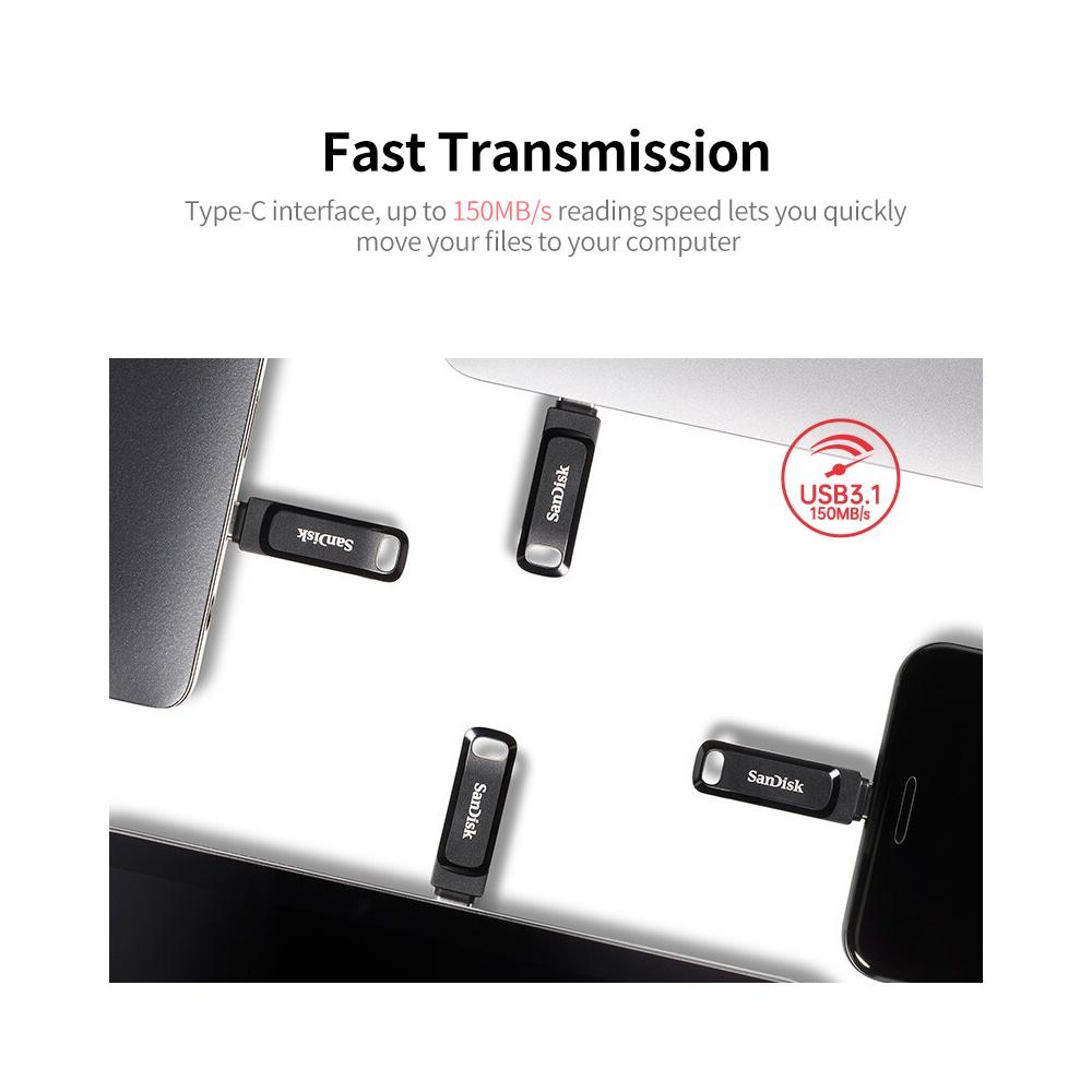 Ổ đĩa flash USB cổng kép 64GB SanDisk Ultra Dual Drive Go Portable U Disk USB 3.1 Đĩa U Type-C tốc độ cao cho PC điện thoại