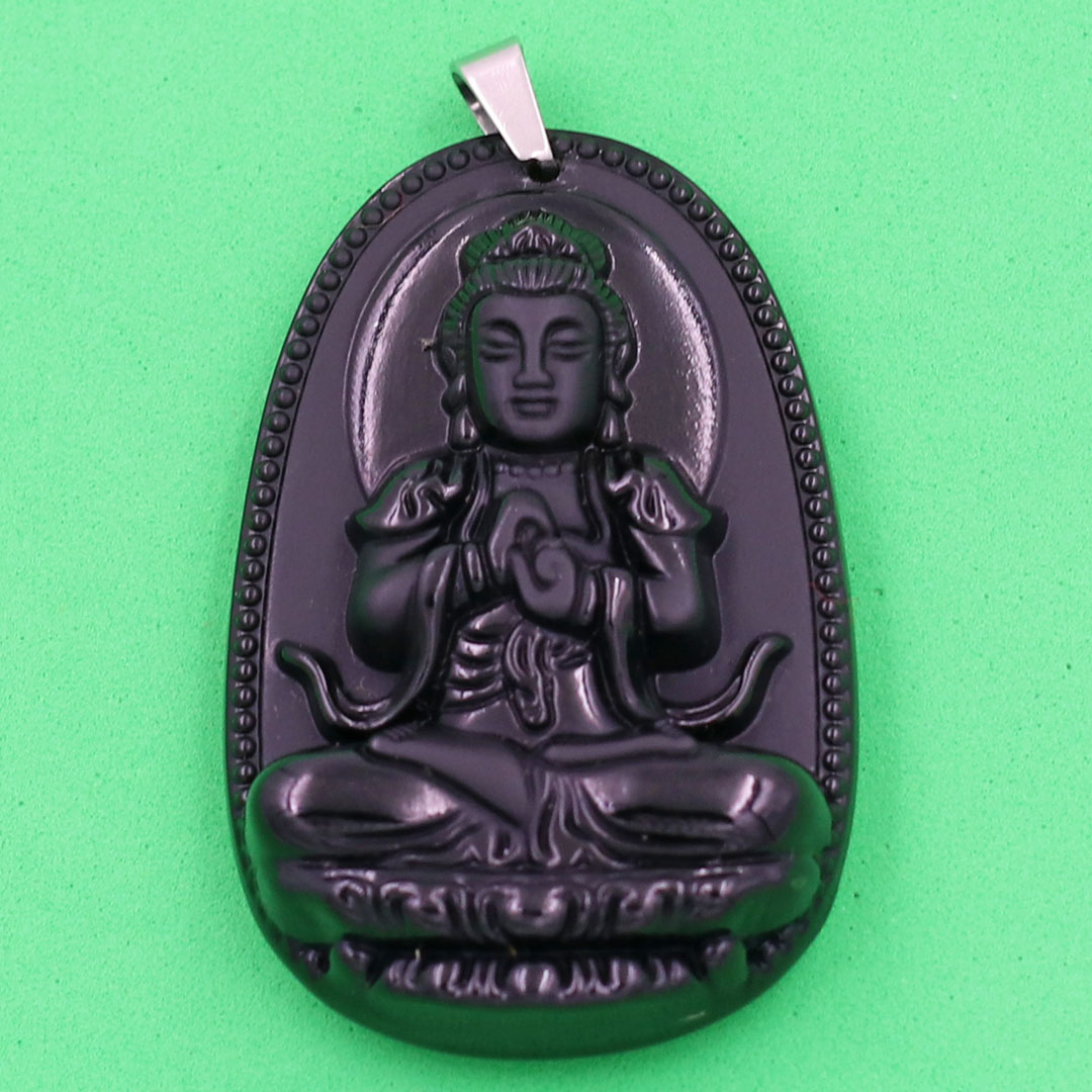 Mặt Dây Chuyền Phật Đại Nhật Như Lai Đá Thạch Anh Đen Size Nhỏ 3.6cm & Size Lớn 5cm - Tặng Kèm Móc Inox - Phong Thủy 868 - May Mắn - Bình An