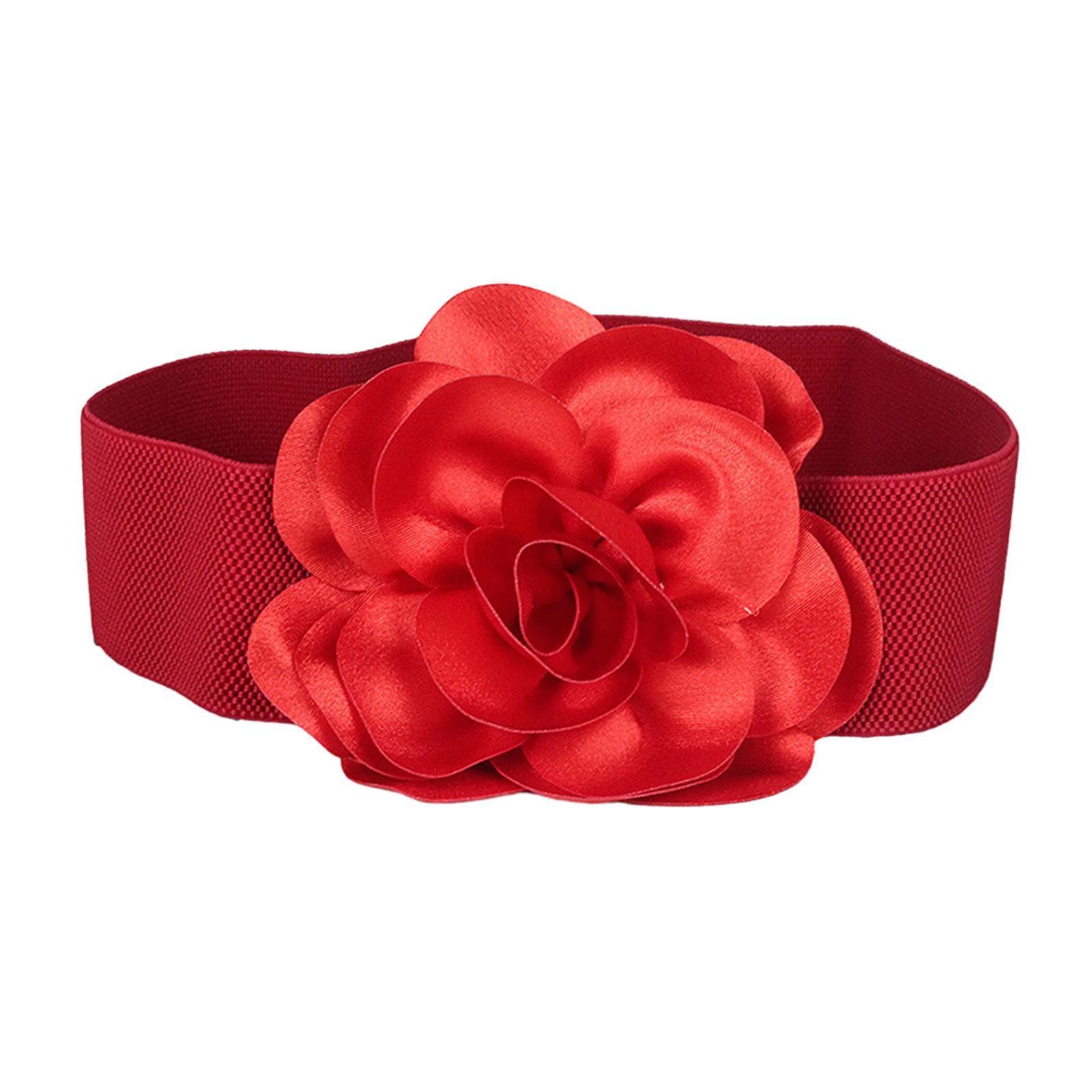 Women' Belt Stretch Chunky Waist Belt Dress Belts Big Flower Cinch Belts Elastic Belts for Women