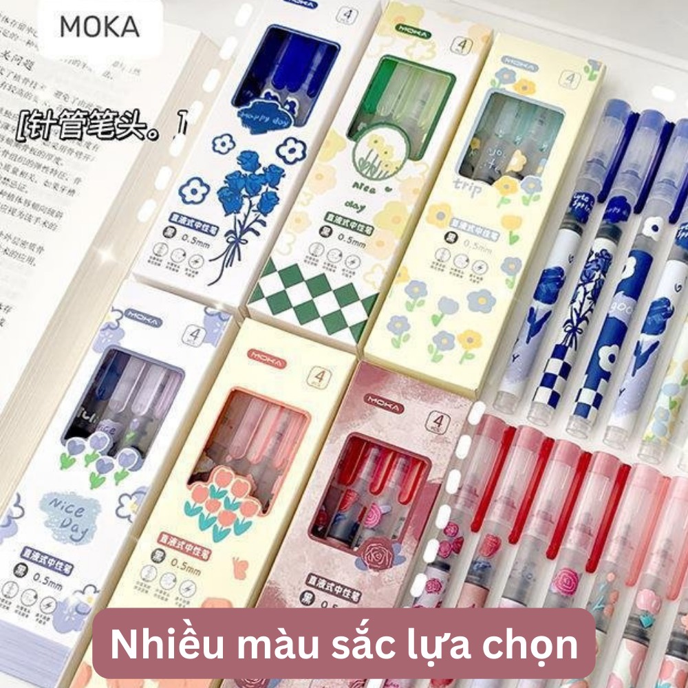 Bộ bút mực Gel nước / Bộ bút bi mực gel mực đen ngòi 0.5mm dùng ghi chép dành cho học sinh, sinh viên, văn phòng – Bộ 4 cây