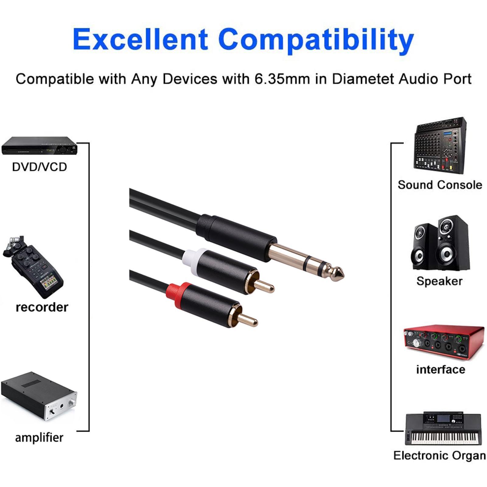 6.35 mm to 2RCA Cable, RCA Cable Gold Plated Audiowave Series 6.35mm Male to 2 RCA Male Stereo Audio Adapter Y Splitter RCA Cable