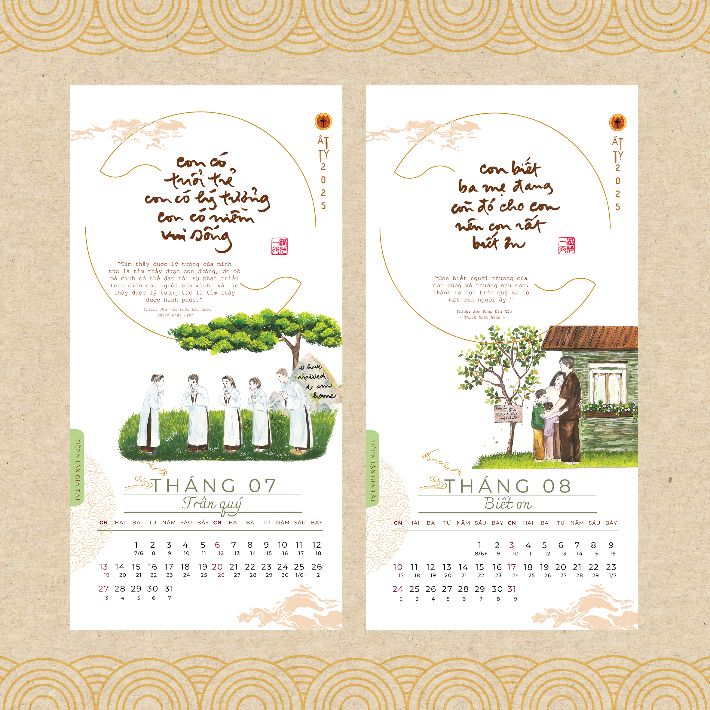 Bộ lịch thư pháp Làng Mai 2025 - Chủ đề: Ý THỨC EM MẶT TRỜI TỎ RẠNG- Lịch Treo Tường Và Lịch Bàn- Thái hà Books