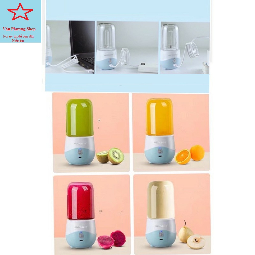 Máy Xay Sinh Tố cầm tay đa năng, sạc pin, 6 lưỡi dao, 300ml