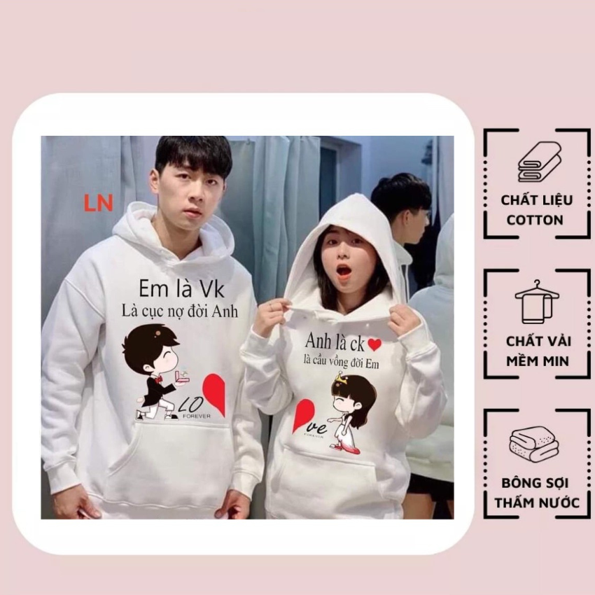 Áo Đôi Nỉ Nam Nữ MM01, Áo Đôi Với Người Yêu Có Mũ In Anh Là Em Là ý Nghĩa