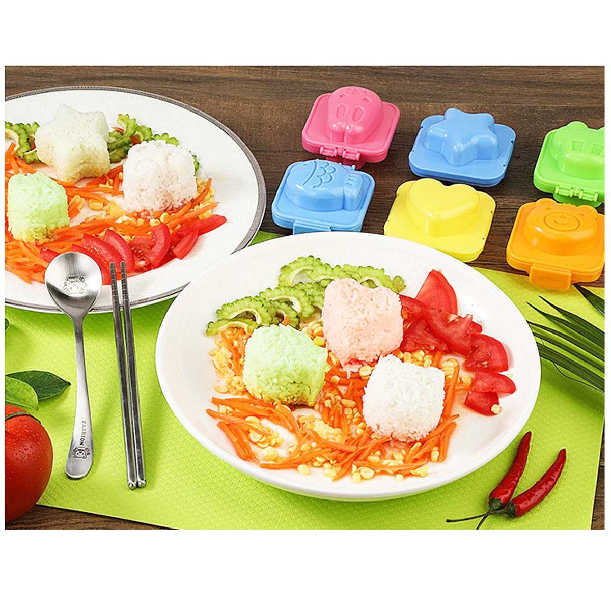 Bộ 6 khuôn cơm hình thú cho bé HT SYS - chất liệu ABS cao cấp -