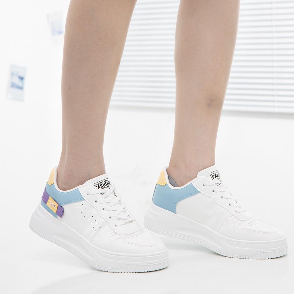 Giày MWC 0673 - Giày Thể Thao Nữ, Sneaker Da Đế Bằng Mix Màu Nữ Tính Trẻ Trung