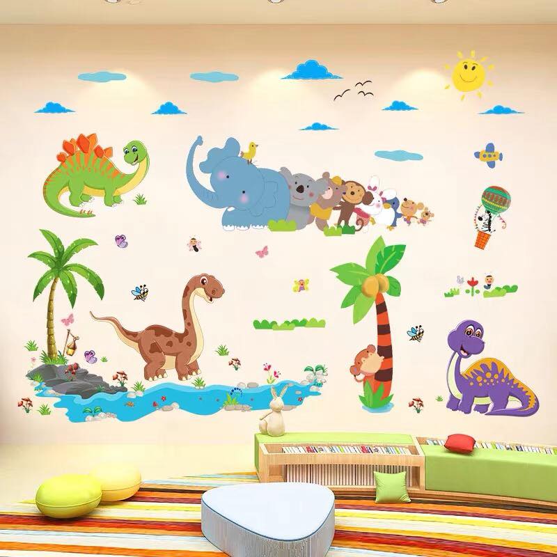 Decal dán tường khủng long và thú kéo dừa - HP222