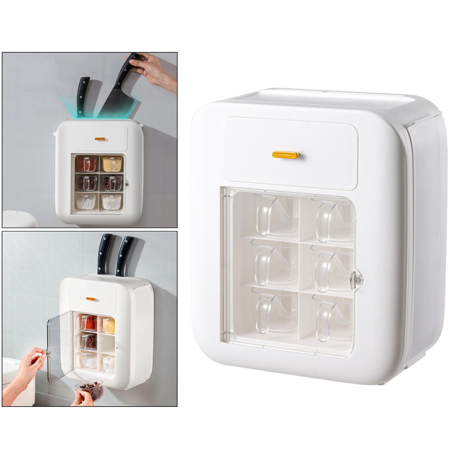 Wall Mount Spice Rack Seasoning Storage Box Kitchen Organizer Rack White