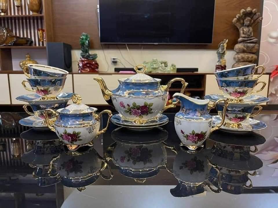 BỘ TRÀ SỨ MẠ VÀNG MEN NGỌC TRAI TIỆP KHẮC NỔI TIẾNG Bohemia