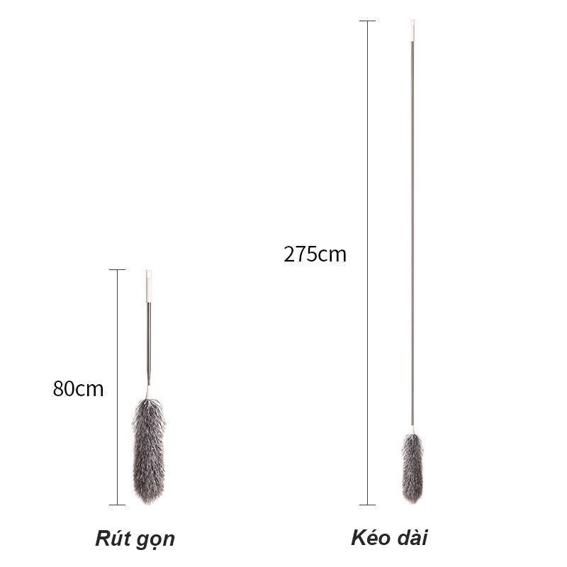 Chổi Quét Lau Bụi Trần Nhà Đa Năng Có Cán Điều Chỉnh Độ Dài Và Xoay 360 Độ- Dài 275cm