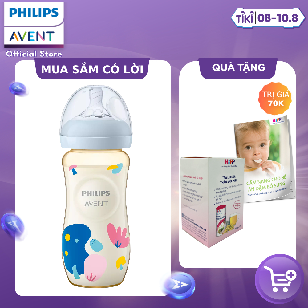 Philips Avent Bình sữa PPSU thiết kế tự nhiên 330ml cho bé từ 6 tháng tuổi SCF583/10