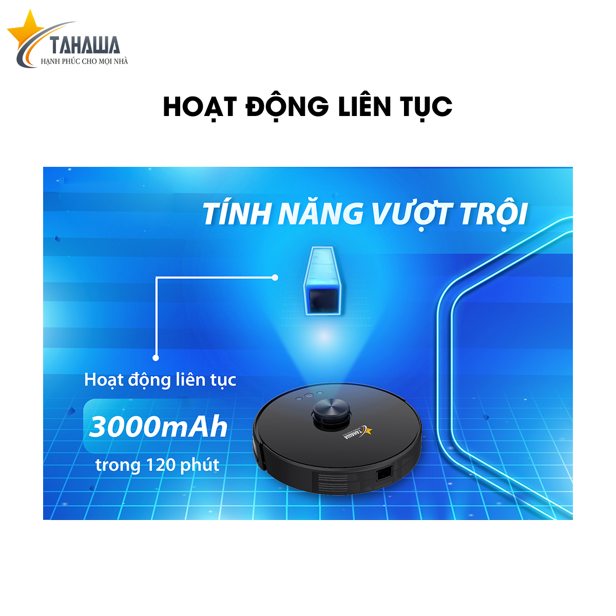 Robot hút bụi lau nhà TAHAWA TH-07XR- Lực hút: 4000Pa- Pin: 3000mAh -Tích hợp 3 trong 1: hút, quét, lau - Bảo hành chính hãng 12 tháng, 1 đổi 1 trong 15ngày- Hàng nhập khẩu chính hãng