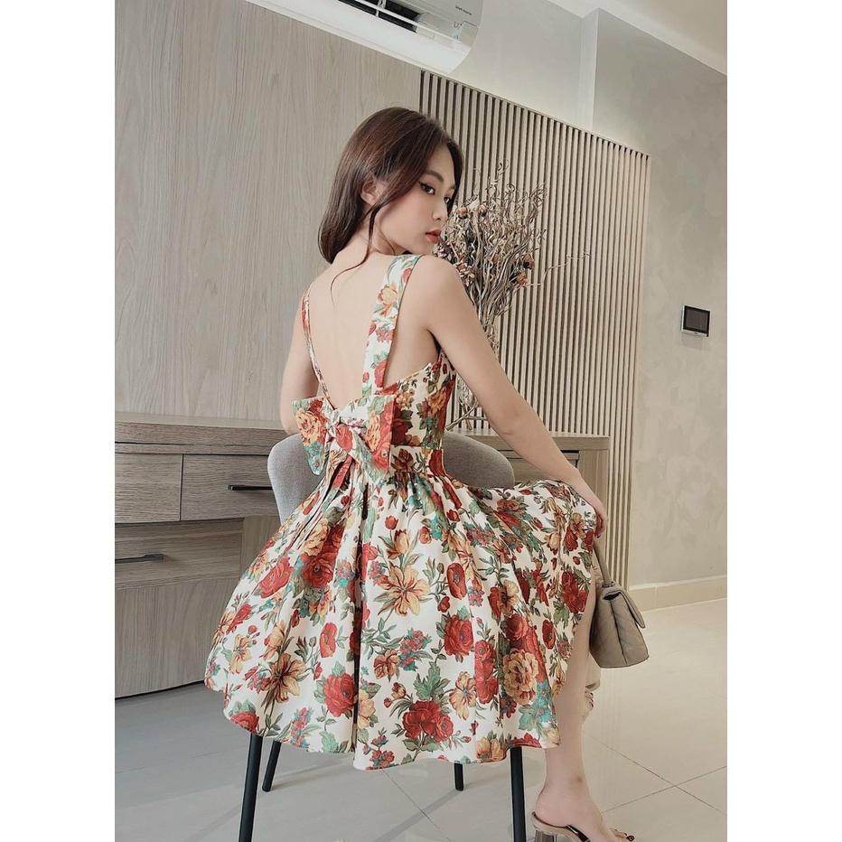 Đầm kiểu nữ 2 dây dáng xòe nhẹ nhàng họa tiết nơ sau lưng xinh sắn duyên dáng gợi cảm DSS873