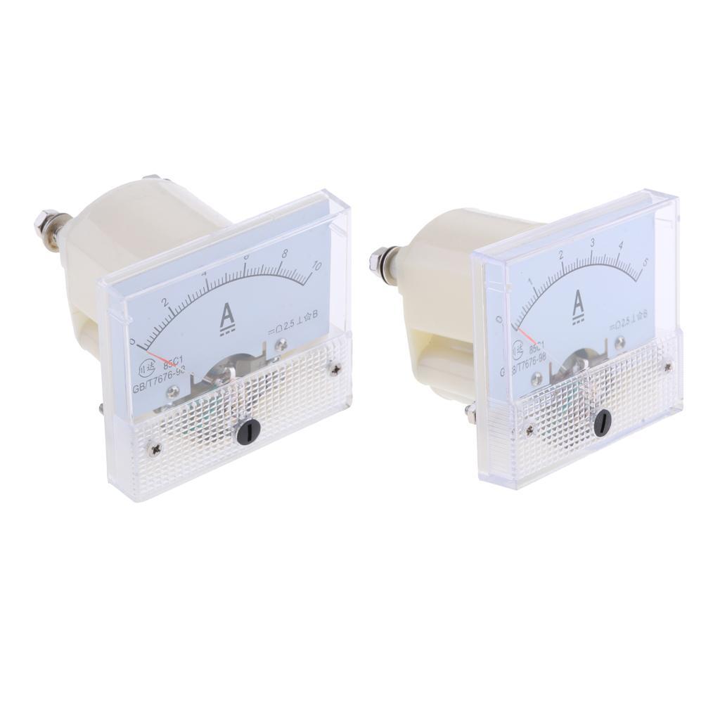 2Pcs DC Ammeter Analog Panel Amp Meter Current Pointer -10A 0-5A
