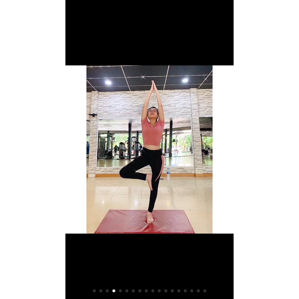 HÀNG CAO CẤP -  Đồ Tập GYM, Yoga Nữ, Bộ Quần Dài Áo Thun, Quần Phối Lưới Kèm Mút Cao