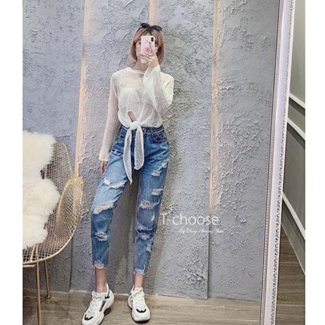 Quần baggy viền dây kéo, thêu chữ, hình thật treo sào