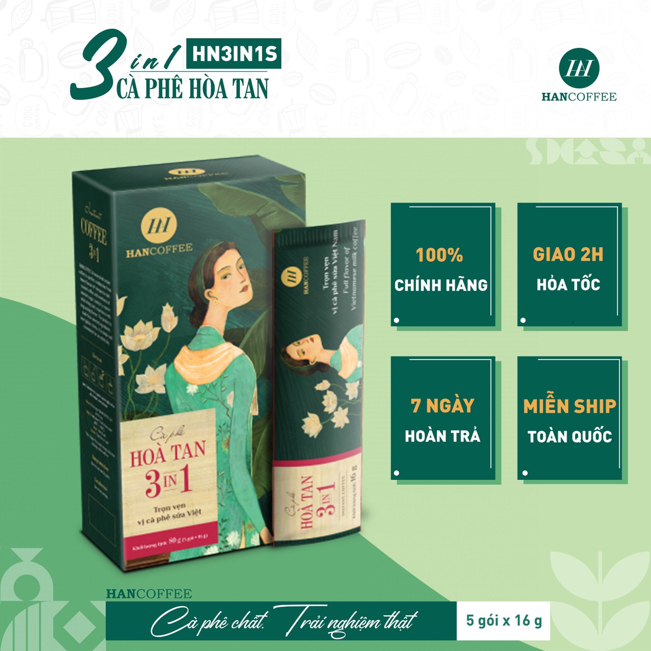 Cà Phê Hòa Tan 3IN1 Sấy Lạnh HANCOFFEE Đậm Hương Cà Phê, Thơm Nhẹ Mùi Sữa Hộp 5 Gói - HN3IN1S