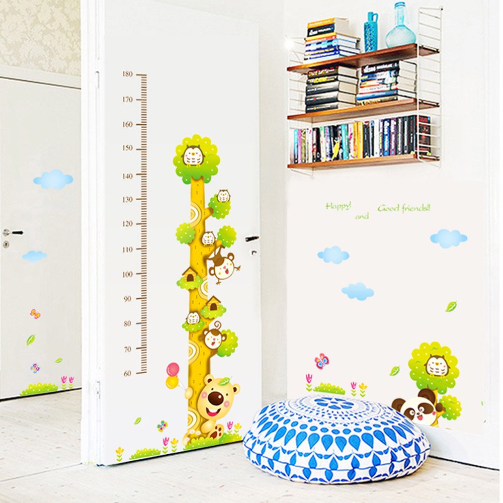 Bộ 2 tờ decal dán tường thước đo gấu to mẫu số 2 - HP25