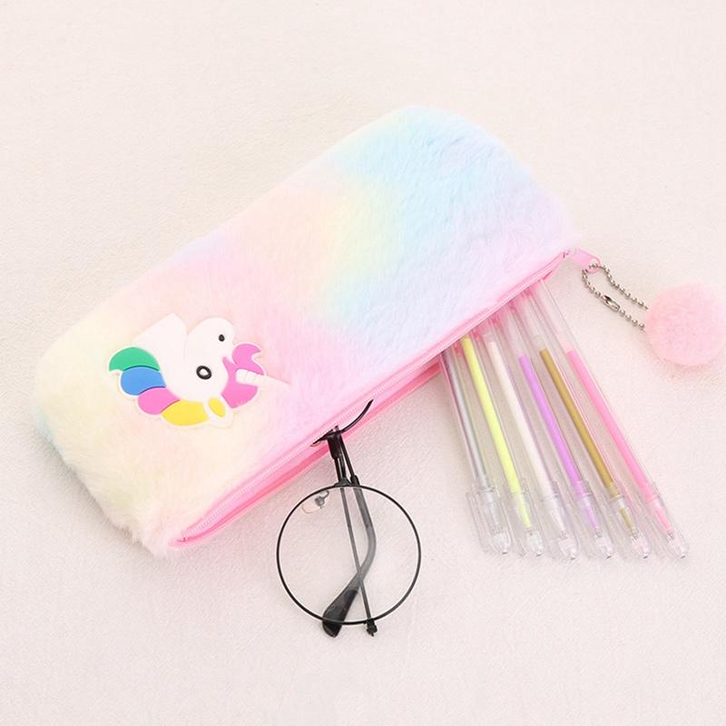 Tmdbyx Túi Đựng Bút Hình Ngựa Một Sừng Phối Lông Dễ Thương Có Khóa Kéo Cho Học Sinh