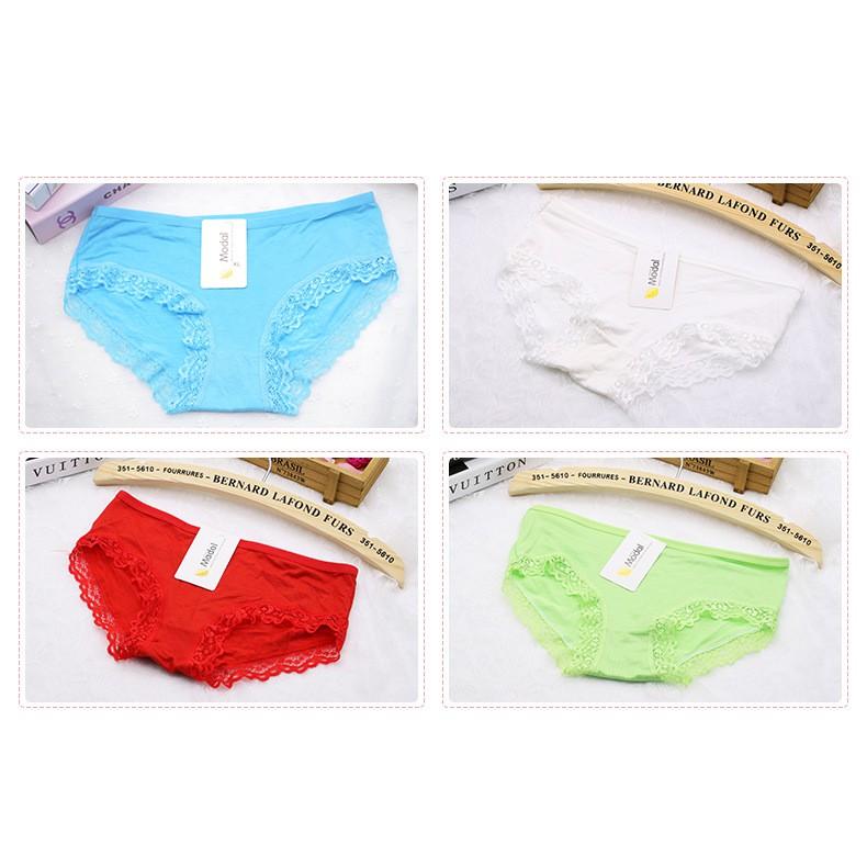Combo 10 quần lót Cotton trơn Pulo + ren Free Size Cao Cấp