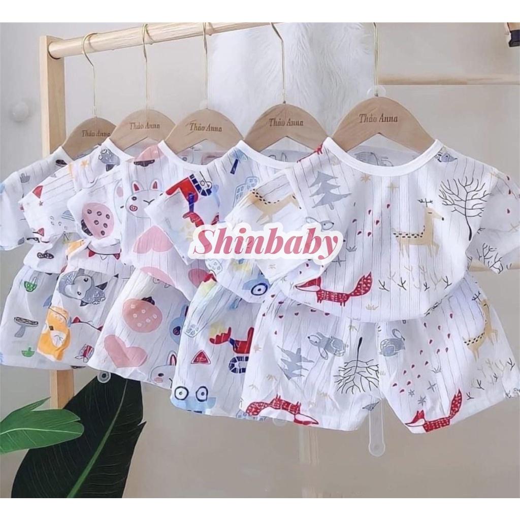 Set 5 bộ cotton giấy cộc tay cài vai mỏng mát cho bé nhiều họa tiết dễ thương