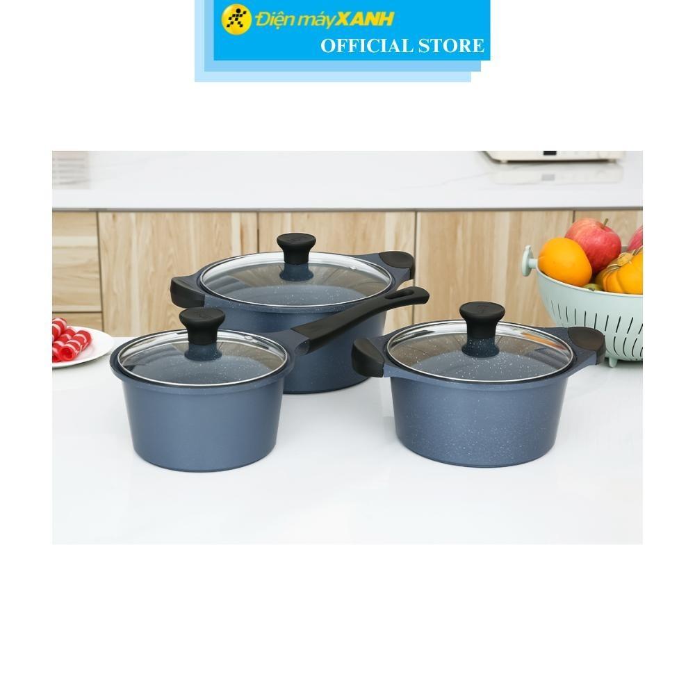 Bộ nồi quánh nhôm chống dính nắp kính Supor DuraRock H23102-T1 - Hàng Chính Hãng
