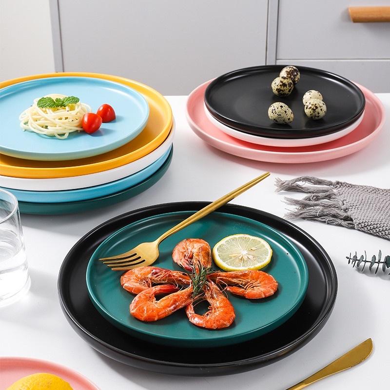 Đĩa sứ tròn trơn màu pastel ,trang trí phong cách Bắc Âu, đĩa sứ cao cấp