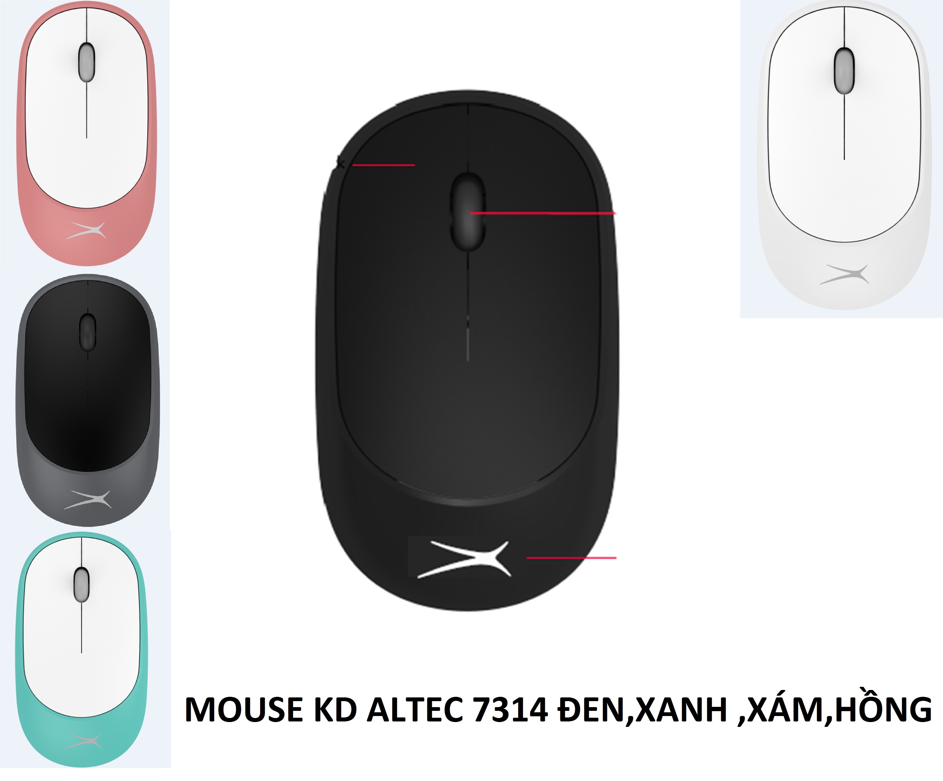 CHUỘT KHÔNG DÂY ALTEC ALBM 7314 KD ĐEN , HỒNG, TRẮNG,XANH,XÁM , MOUSE WIRELESS-HÀNG CHÍNH HÃNG