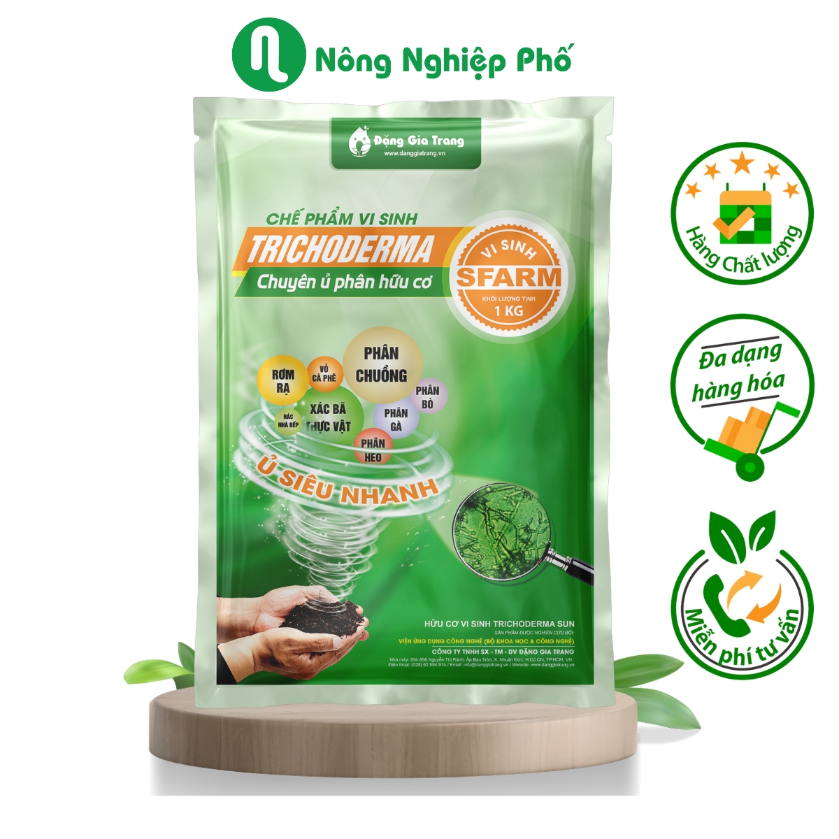 Chế phẩm vi sinh Trichoderma SFARM chuyên ủ phân hữu cơ - Gói 1kg