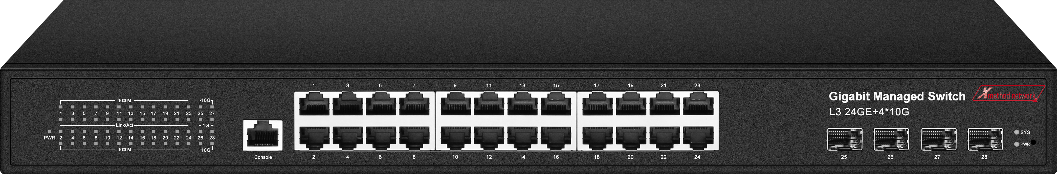 Bộ chuyển mạch 28-port managed Gigabit Ethernet Switch, 24-port PoE, 4 SFP - Xmethod Network - Hàng chính hãng