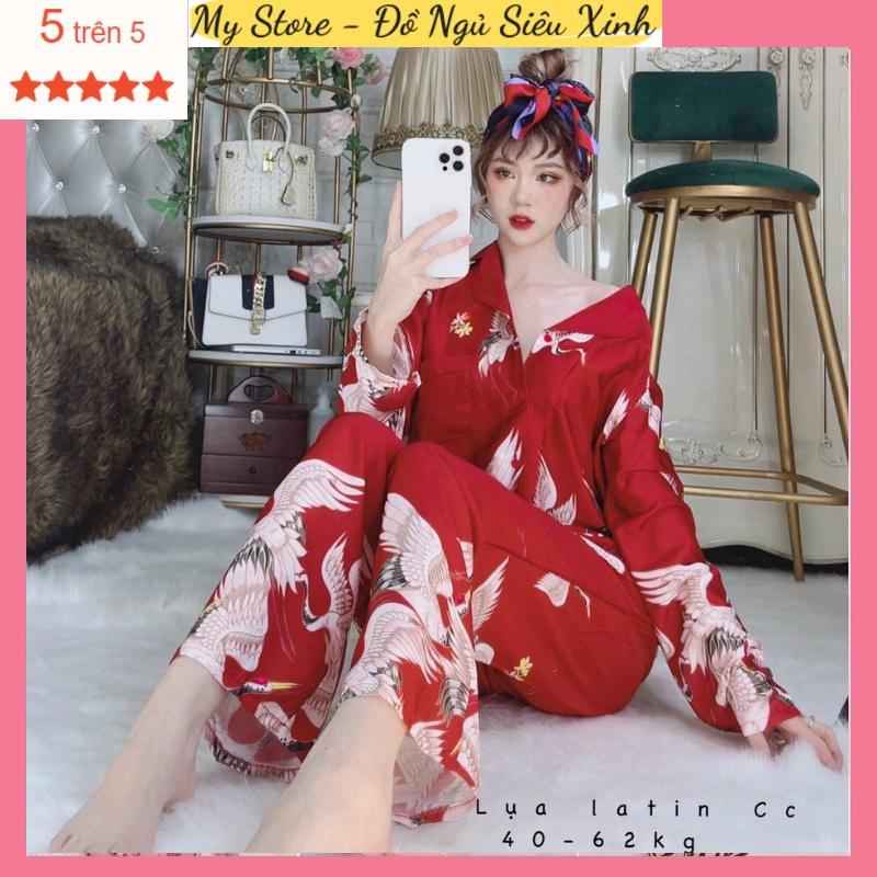 Đồ bộ mặc nhà Pijama tiểu thư tay dài quần dài lụa latin siêu mềm mịn mát freesize dưới 62kg MY STORE S22