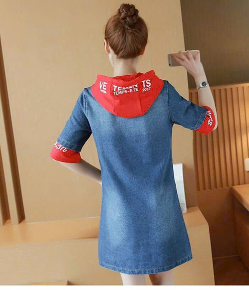 Đầm Jean Nữ Đính Dây Nón Trùm Trẻ Trung